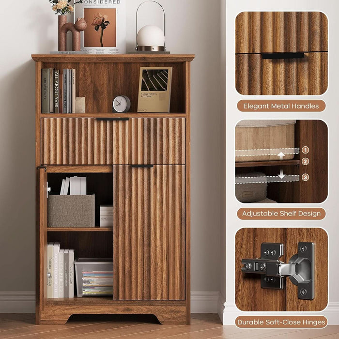 Fluted Buffet Cabinet with Storage, Modern Coffee Bar Cabinet