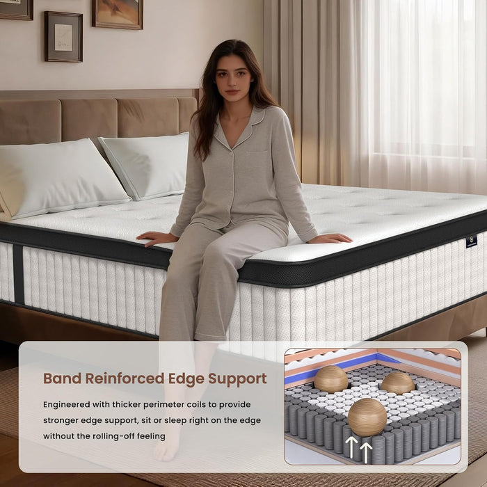 Full Mattress, 12 Inch Hybrid Mattress in a Box, Fiberglass Free