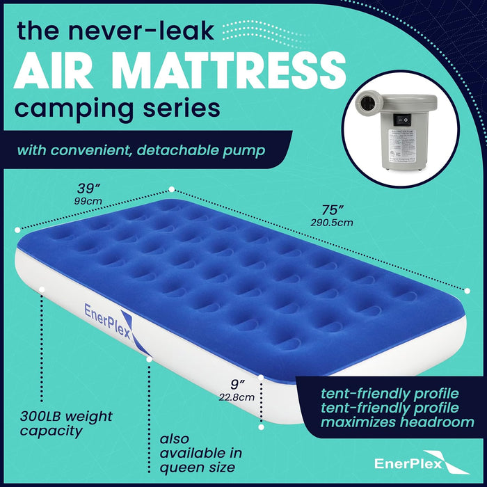 Twin/Queen Air Mattress High-Speed Pump, Never-Leak, Portable