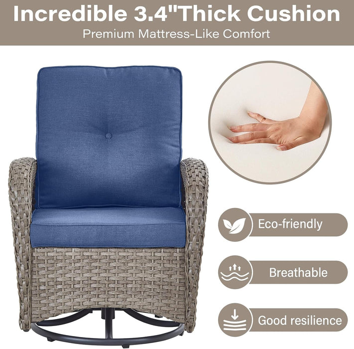 Swivel Patio Chairs Wicker Set - Outdoor Swivel Rocker Chair with Side Table, 3 Piece Patio Glider Chairs Furniture Set with Water-Resistant Cushions for Porch Deck Sunroom