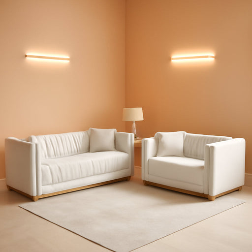 Luxury Velvet Sofa Set for Living Room, Modern Decor Furniture Channel Sofa Couch and Loveseat with Nailhead Gold Metal Legs and 4 Pillows for Bedroom, Hall, Beige