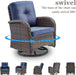 Small Conversation Sets Patio Funiture - 5 Piece Outdoor Swivel Rocker Wicker Furniture Sets with Ottomans Side Table Perfect for Patio Deck Backyard, Brown Wicker Blue Cushion