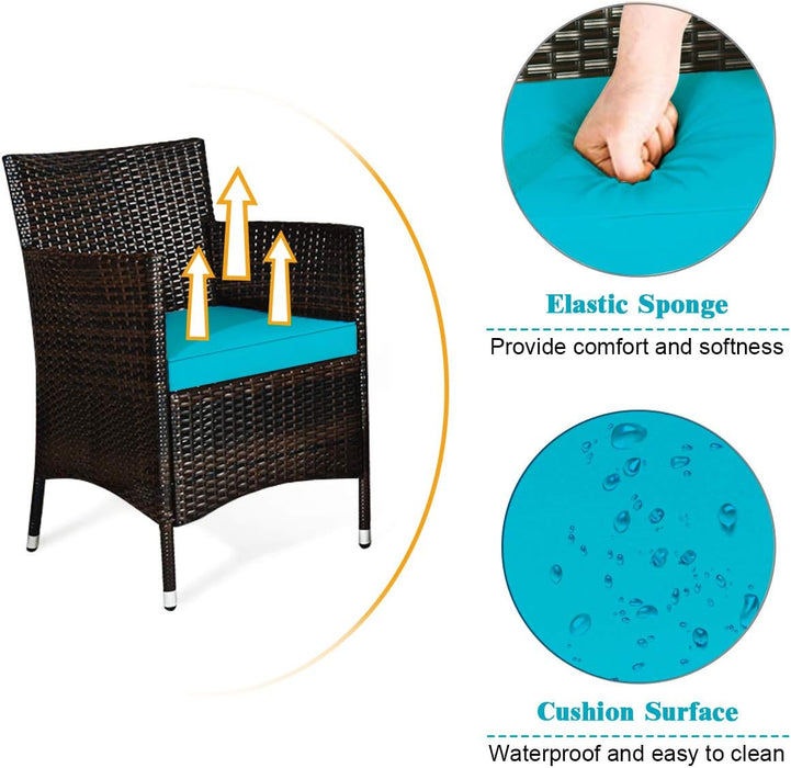 8 Pieces Patio Rattan Conversation Set with Tempered Glass Coffee Table & Thick Cushion, Wicker Set for Garden, Lawn, Poolside and Backyard