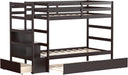 Espresso Solidwood Twin Bunk Bed With TrundleStorage