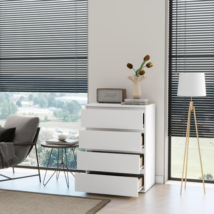 Modern Chest of Drawers, 4/5/6 Drawer Dresser without Handles Floor Storage Drawer Cabinet Vertical Dresser Storage Organizer for Home Office (4 Drawers, White)