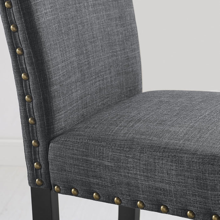 Biony Gray Fabric Dining Chairs with Nailhead Trim, Pack of 2