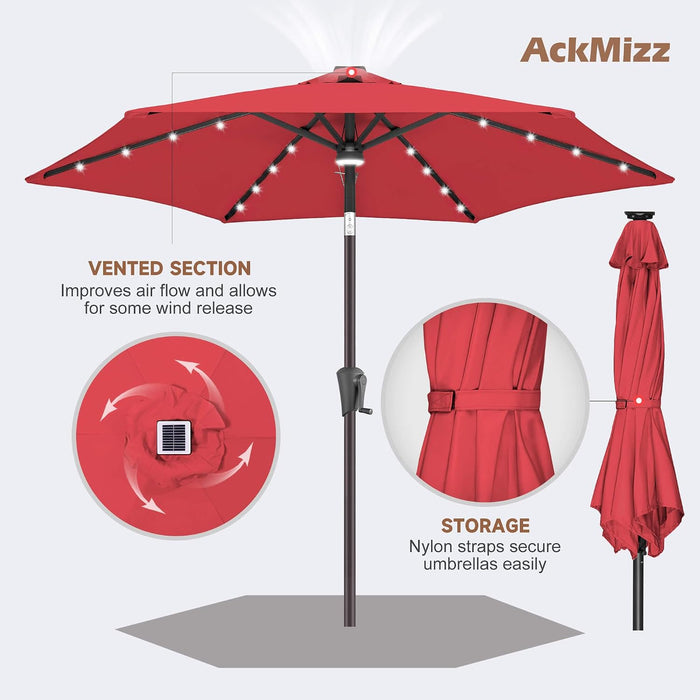 Solar Patio Umbrella with Centre Light, 7.5 Ft Red