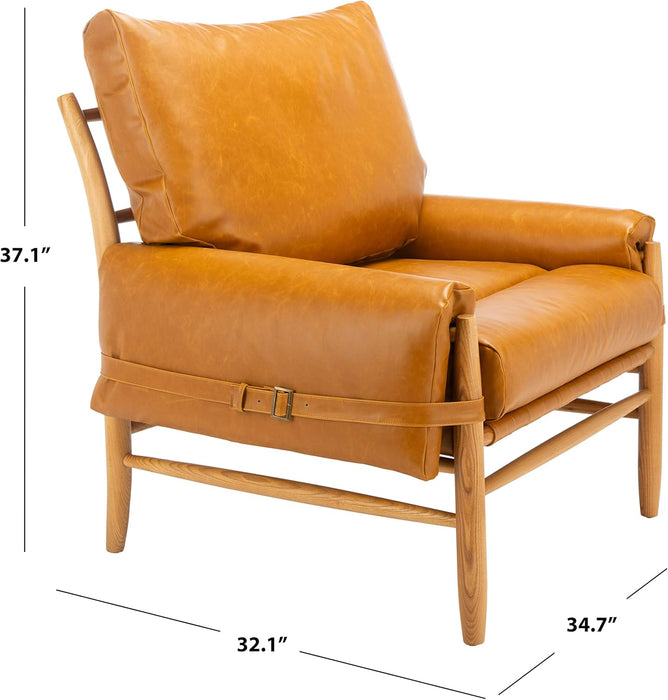 Mid-Century Arm Chair Caramel PU Leather Upholstery