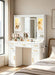Vanity Desk with Mirror and LED Lights & Power Outlet, Large Makeup Vanity Table with 5 Drawers and 4 Storage Cabinets, White Dressing Table for Bedroom