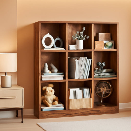 9 Cube Storage Organizer, Free Standing Display Shelf with Open Cubes, Floor Standing Book Shelf Bookcase with Storage for Home Office, Living Room, Bed Room (Vintage Brown, 9-Cube)