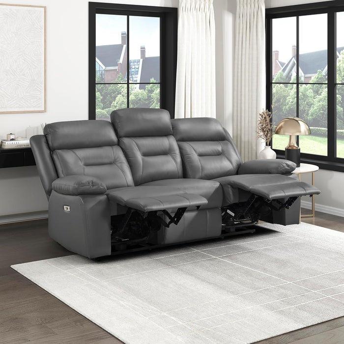 Power Double Recliner Sofa, Top Grain Leather Match Reclining Sofa with Pillow Top Armrests, Home Theater Seating, Wall Hugger Recliner Couch with USB Port, 87" W, Dark Gray