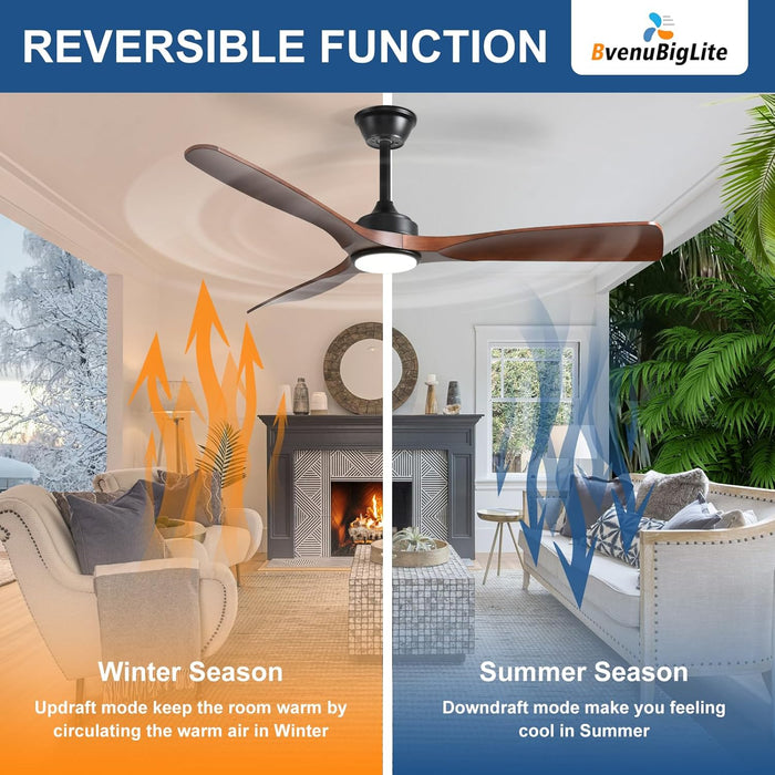Outdoor Ceiling Fan with Light: 52 Inch 3 Blade Outdoor Fans for Patios - Modern Walnut Ceiling Fan with Dimmable Light Remote APP Control Ultra Quiet Reversible DC Motor Timer