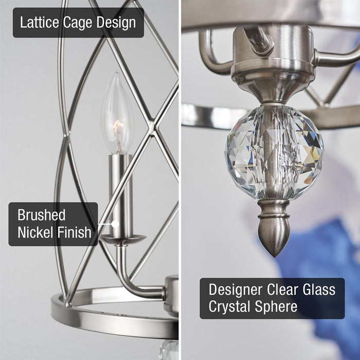Eleanor 27 Inches Brushed Nickel Crystal Chandelier