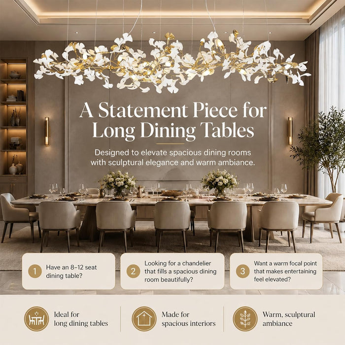L98.42 Large Modern Chandelier for Dining Room, 20-Light Copper Tree Branch Chandeliers, Ginkgo Leaf Chandeliers, H65 Brass Chandelier for Restaurants, Hotelsand, Clubs, Living Room