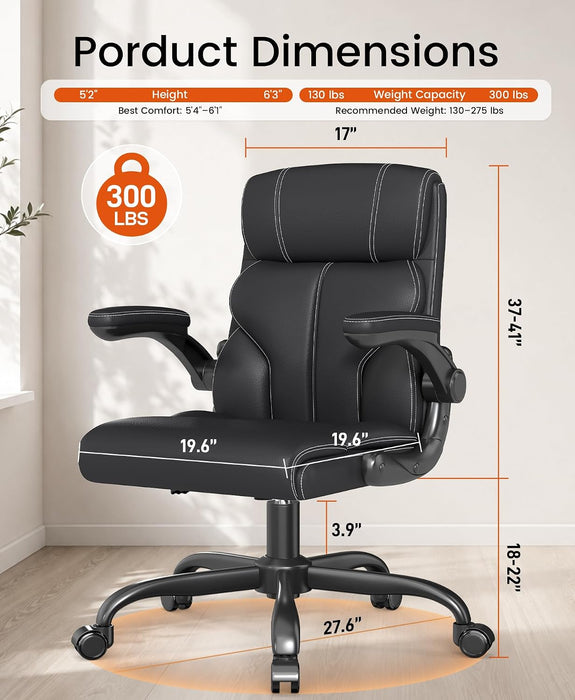Executive Office Chair, Mid-Back Ergonomic Desk Chair with Flip-Up Arms