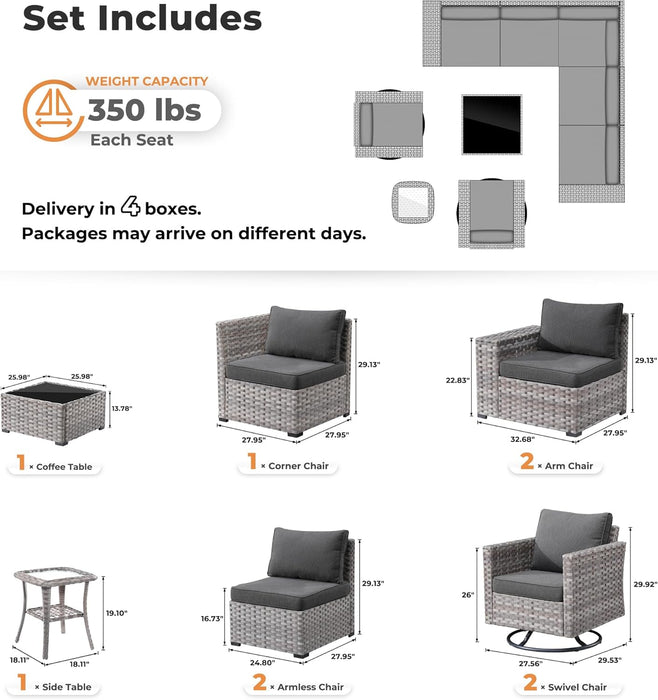 9 Pieces Patio Furniture Set, Outdoor Wicker Sectional Sofa with 2 Swivel Chairs Coffee Table, Modern Modular Deep Seat Rattan Couch Conversation Sets, Black