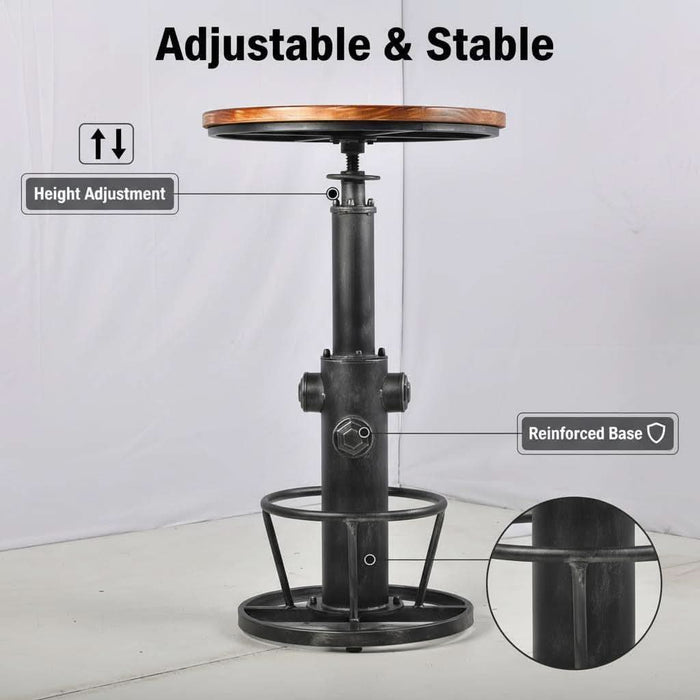 Industrial Bar Table 38.6"-48.4" Height Adjustable Swivel round Wood Tabletop 23.7" Dia, Kitchen Dining Office Coffee Bistro Pub Table