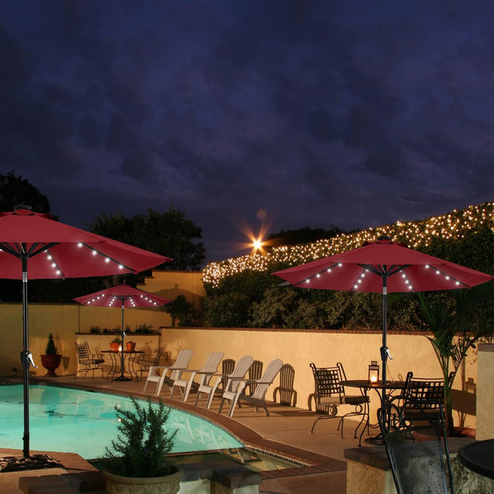 9Ft Patio Umbrella with Solar Lights, Burgundy