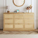 9 Drawer Dresser for Bedroom, 60 Inch Long Dressers & Rattan Chest of Drawers, Boho Style, Large TV Stand for 55, 65, 70 Inch TV, for Bedroom, Living Room, Entryway, Hallway, Oak