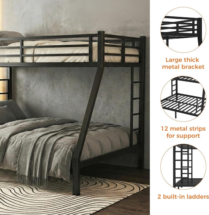 Heavy Duty Metal Bunk Bed Twin XL over Queen Bunk Bed Frame for Adults Kids, Twin over Queen Bunkbed with 2 Ladder for Apartment Bedroom, Noise Free Frames, No Boxing Spring Needed