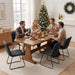 7-Piece Dining Table Set for 6, 63" Walnut Table, Black PU Chairs