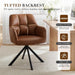 Comfy Leather Desk Chair Modern Computer Task Chair No Wheels Swivel Accent Chair with Mid Back Arm Chair for Living Room/Bedroom/Home Office, PU Brown