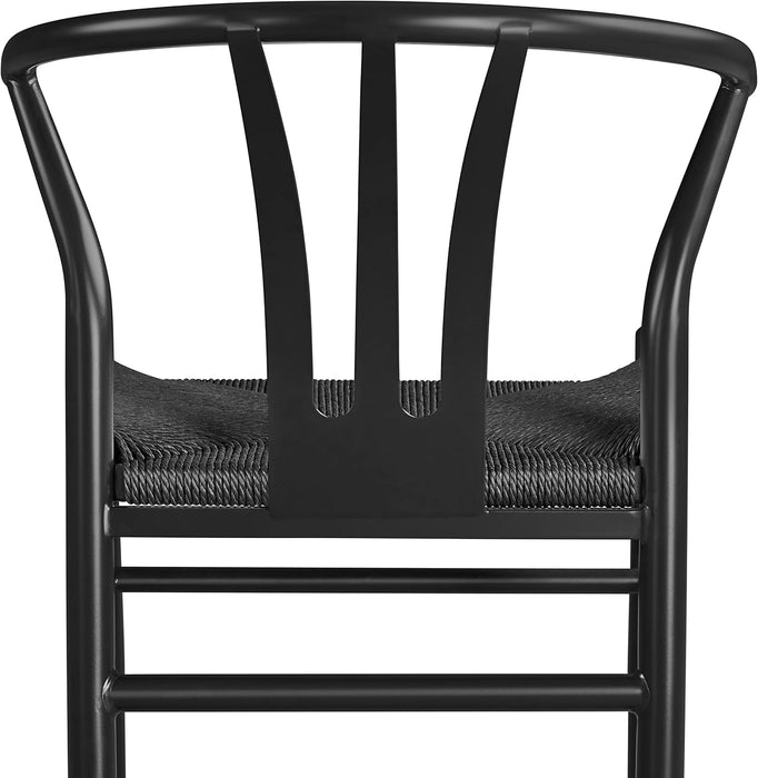 Weave Chair Mid-Century Modern Dining Chair Rattan Chair Metal Dining Chair Armchairs Hemp Seat Chair Accent Chair for Kitchen, Dining, Living Room Side Chairs Set of 2, Full Black