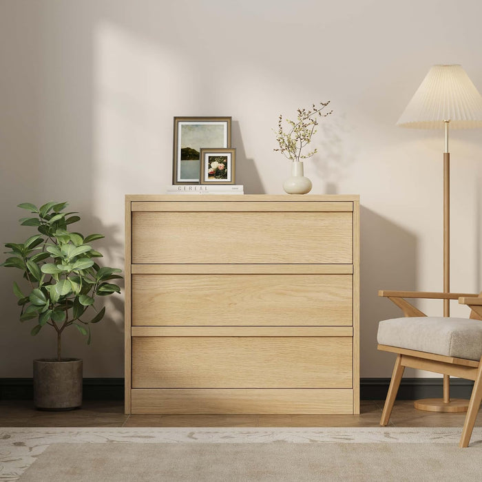 3 Dresser for Bedroom, 30.5" Tall Dresser, Freestanding Vertical Drawer with Storage, Wooden Closet Chest Storage for Living Room, Hallway, Entryway, Natural Oak