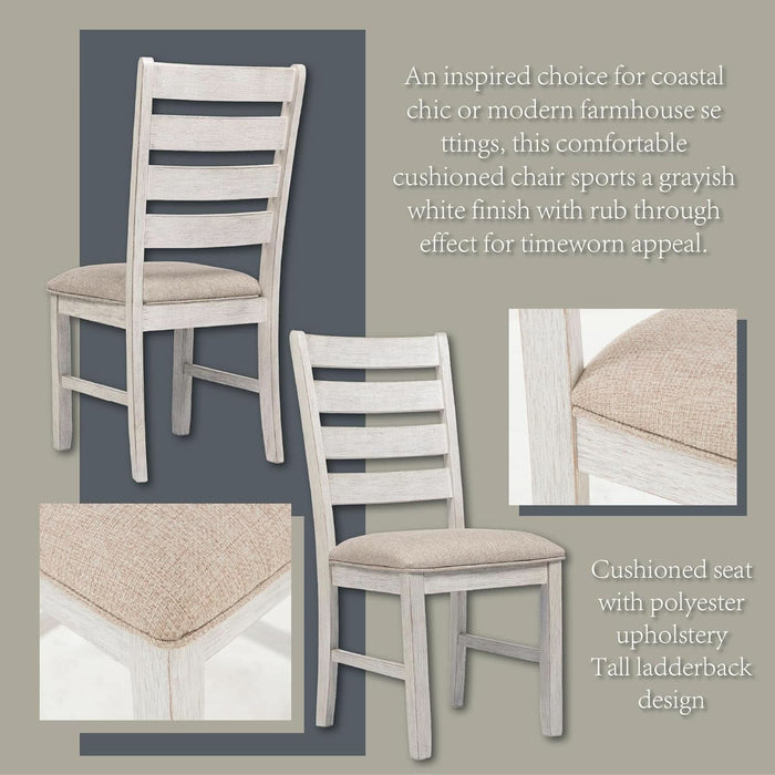 Skempton Cottage Dining 7 Piece Set – Rectangular Table & 6 Upholstered Chairs | Coastal Chic Meets Farmhouse, Whitewash
