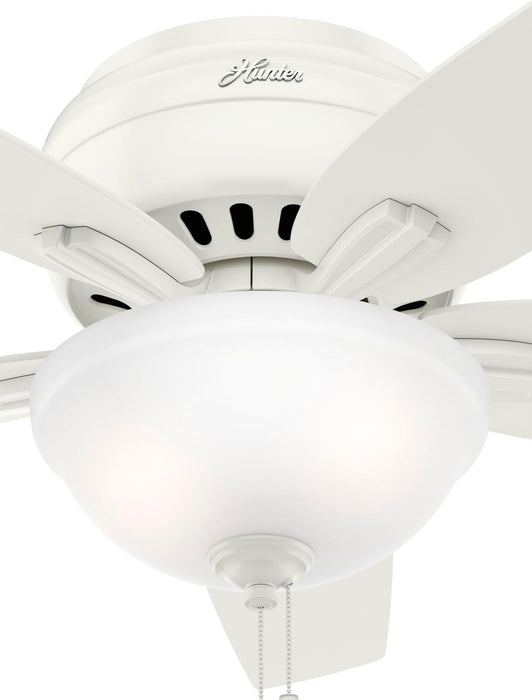42 Inch Indoor Ceiling Fan with LED Light - White Ceiling Fan with Pull Chain, for Bedroom or Living Room, Low Profile Flush Mount, No Remote, 5 Blades - Newsome 51080, Fresh White