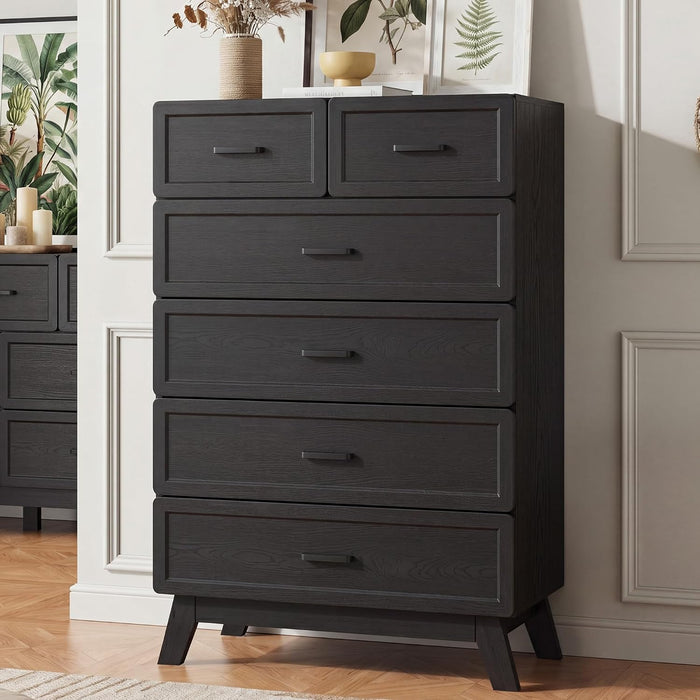 Black 6 Drawer Dresser for Bedroom, 47" Tall Chest of Drawers