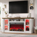 Farmhouse Fireplace TV Stand up to 80" Tvs, 70" Modern Highboy Entertainment Center with 36" Electric Fireplace & LED Lights, Media Console with Adjustable Shelves for Living Room, Antique White