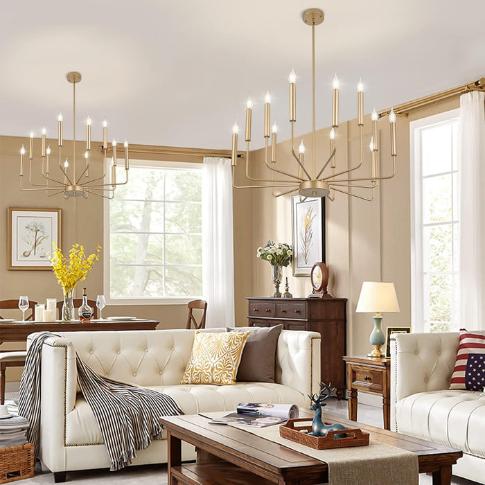 Modern Gold Farmhouse Chandeliers, 12-Light Industrial Metal Chandelier Lighting, Classic Candle Hanging Pendant Light Fixtures for Kitchen, Dining Room, Living Room, Entryway
