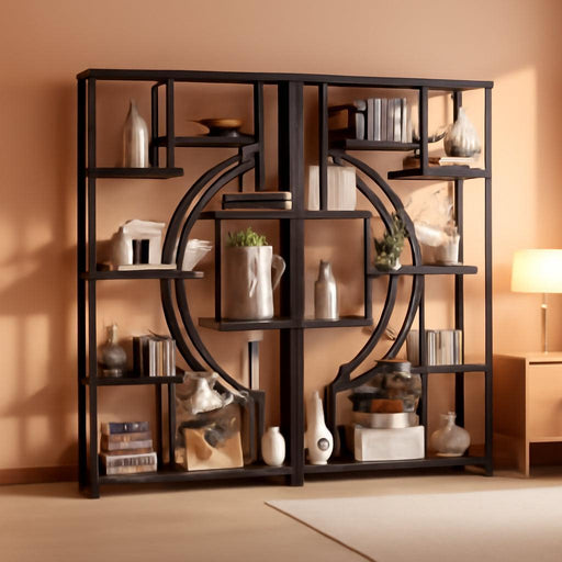 70.8" Tall Bookshelf Set of 2, 79" Wide Geometric Display Shelf with 18 Open Storage Shelves, Scratch-Resistant Gray Wash & Metal Frame, for Living Room, Office, Bedroom – Anti-Tip & Adjustable Feet