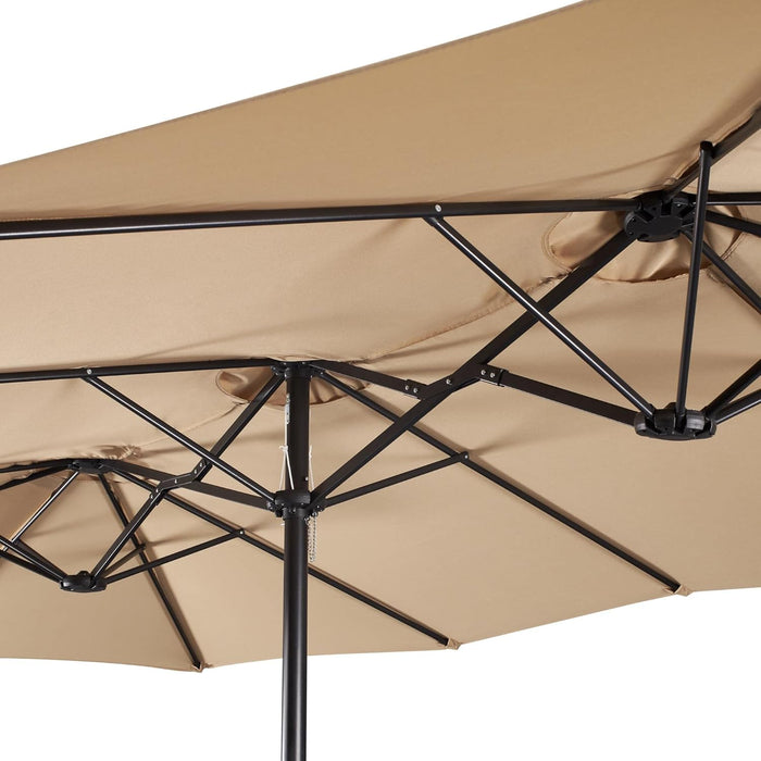 13 Ft Triple-Size Patio Umbrella W/Base Included - Market Extra-Large Double Sided Umbrella - Twin-Size Patio Parasol W/Easy Crank & 12 Strong Ribs & Ventilation Openings, Tan