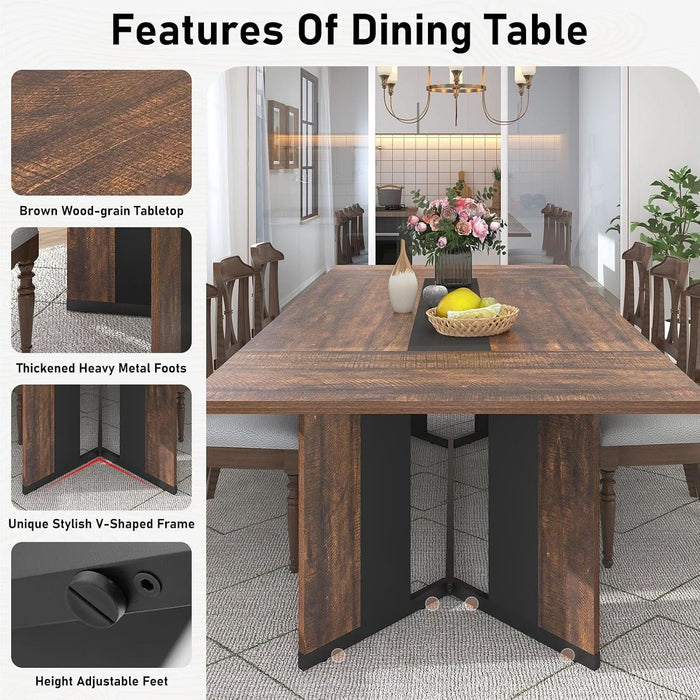 78Inch Large Dining Table for 6 8 People,Wooden Rectangular Kitchen Table W/Waterproof Tabletop,Large Rectangle Furniture W/Adjustable Legs,Brown Dinner Table for Kitchen Dining Room(78In)