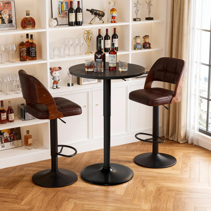 round Bar Table, Adjustable Height and 360° Swivel Pub Table, Cooktail Table for Bar, Bistro, Dining Room, Black