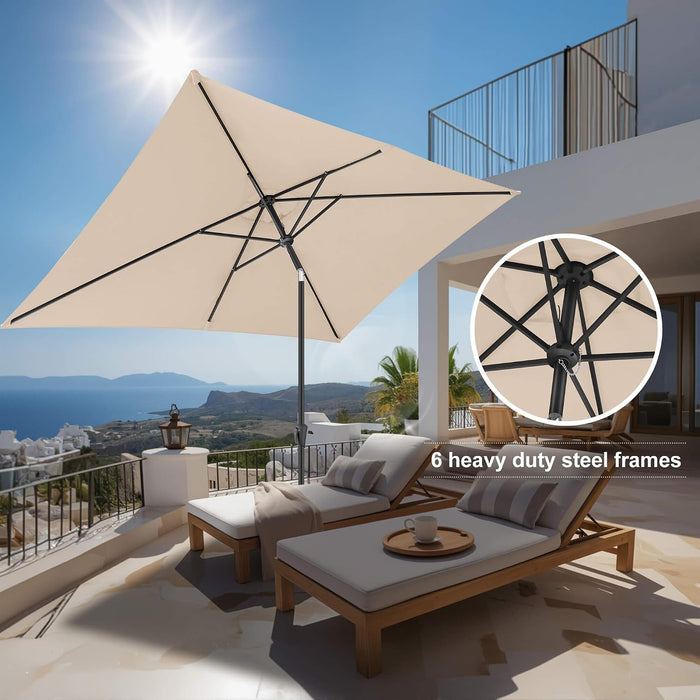 6.5 X 10 FT Rectangular Patio Umbrella - Rectangle Umbrella Outdoor with Tilt and Crank, UV Protection, Table Umbrella for Deck, Backyard, Pool and Beach, Beige