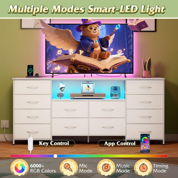 White TV Stand Dresser With IntegratedLEDs 65To75InchTV