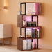 5 Tier Geometric Bookshelf with LED Light, Small S-Shaped Bookcase, Industrial Display Standing Shelf, Metal Wooden Decorative Storage Shelves for Bedroom, Living Room, Office, Rustic Brown