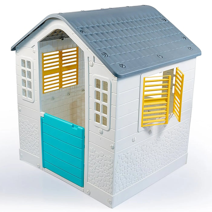 : Playhouse - White, Green, Yellow - Indoor & Outdoor Toy, Pretend Play, Sliding Shutters, Pet Gate, Waterproof Plastic, Toddler & Kids Ages 2+