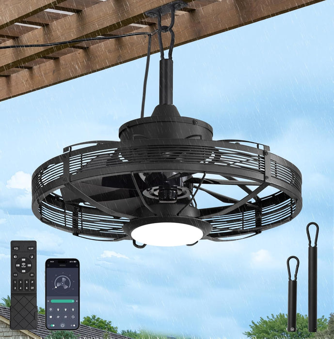 20" Outdoor Ceiling Fan with Lights, IP65 Waterproof Gazebo Fan, Plug-In Outdoor Hanging Fan Remote&App Control, 6 Speeds, 3CCT Dimmable, Caged Ceiling Fan for Gazebo, Patios, Porch,Pergola