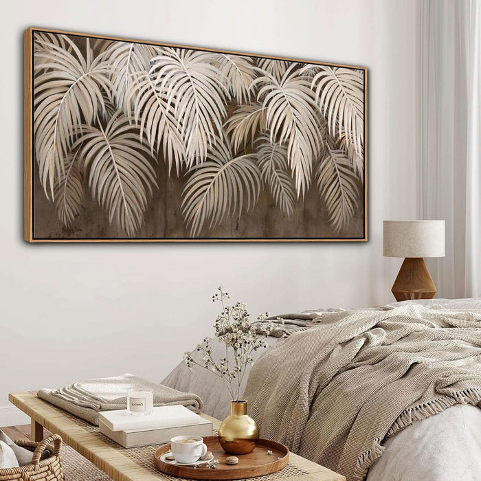 Boho Wall Art - Modern Minimalist Brown Canvas Artwork,Neutral Pictures for Living Room Textured Large Wall Art for Bedroom Wall Decor Framed Paintings 24×48IN