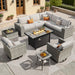 10 Pieces Patio Furniture Set, Outdoor Wicker Sectional Sofa with 42" Fire Pit Table Swivel Chairs, Modern Modular Deep Seat Rattan Couch Conversation Sets, Beige