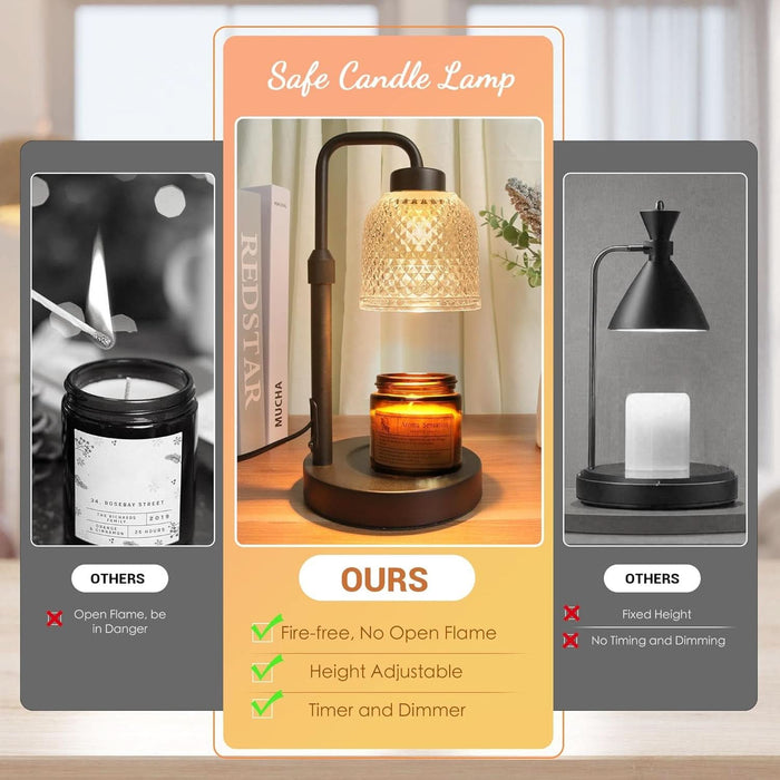 Candle Warmer Lamp with Timer, Dimmable Adjustable Height Candle Lamp, Birthday Gifts for Women Mom Sister Friends, House Warming Gifts New Home, Candle Lamp Warmer with 2 Bulbs - Coalblack