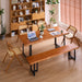Solid Wood Administrative Desk, Dining Table with Durable Metal Legs, Uniquely Designed Leisure Table, Perfect for Restaurants and Home Offices, (Wood Brown, 62.99In)