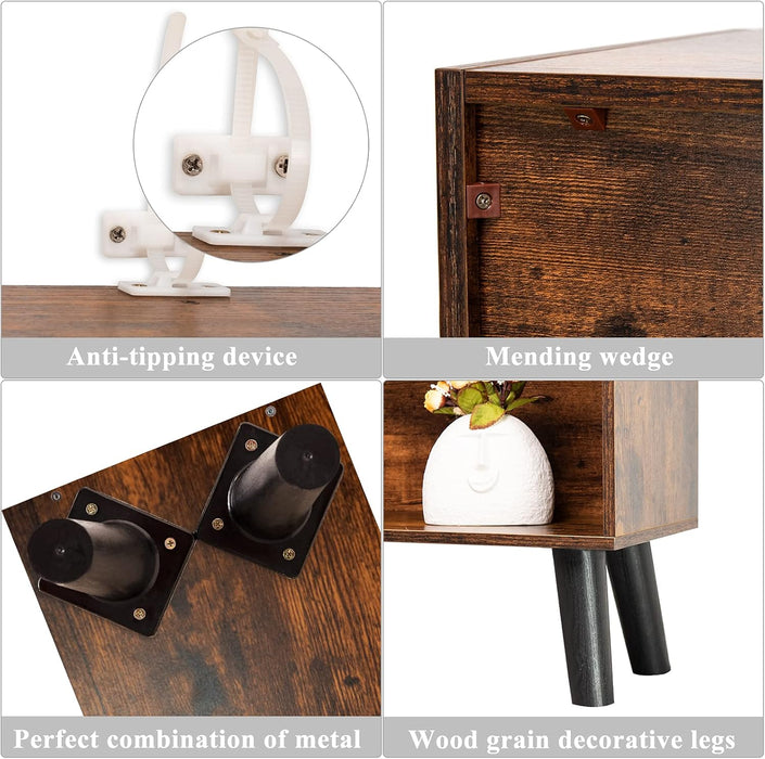 Cube Bookshelf 3 Tier Mid-Century Rustic Brown Modern Bookcase with Legs,Retro Wood Bookshelves Storage Organizer Shelf,Freestanding Open Book Shelves for Bedroom,Living Room,Office