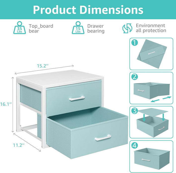 Stackable Storage Drawers Closet Organizers and Storage Fabric Blue 2 Drawer Dresser for Bedroom 2 Packs Modern