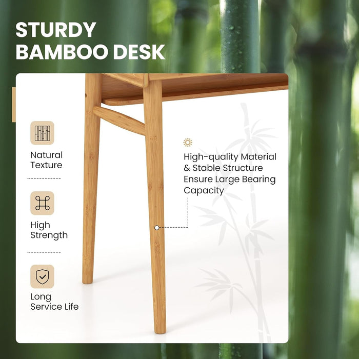 Bamboo Computer Desk with Drawers and Open Shelf - ShipItFurniture