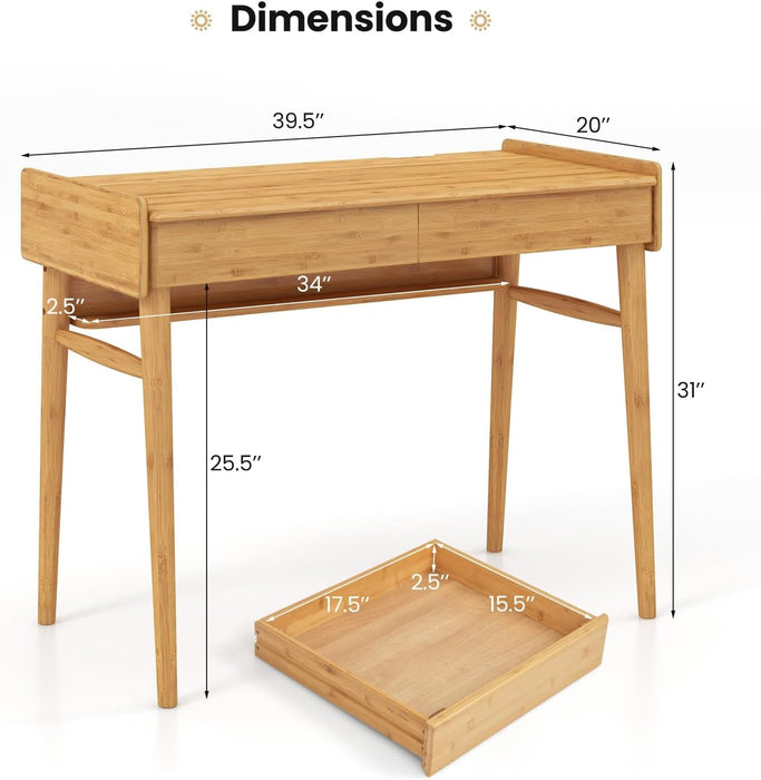 Bamboo Computer Desk with Drawers and Open Shelf - ShipItFurniture